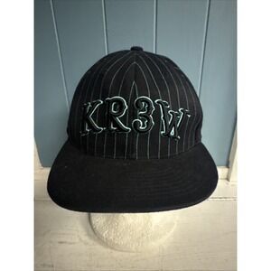 KR3W 210 Fitted By Flexfit Black W/ Aqua Striped Baseball Cap hat 7 1/4 - 7 5/8